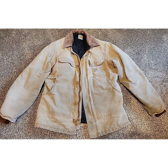 Carhartt Jacket Mens L CO3 BRN 42 Tall Quilted Lined Workwear Canvas Thrashed - Picture 1 of 13
